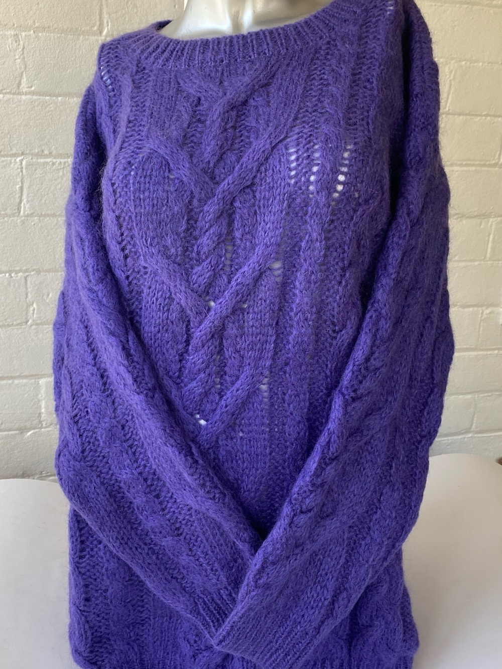 80s Firenza Purple Cable-Knit Crewneck Sweater